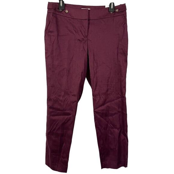 Ann Taylor Loft Marisa Ankle Linen Cotton Blend Plum Stretch Pants NWT sz 4 - Picture 1 of 16